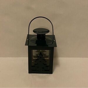 Green Candle Holder with Handle and Tree Design Christmas Decor